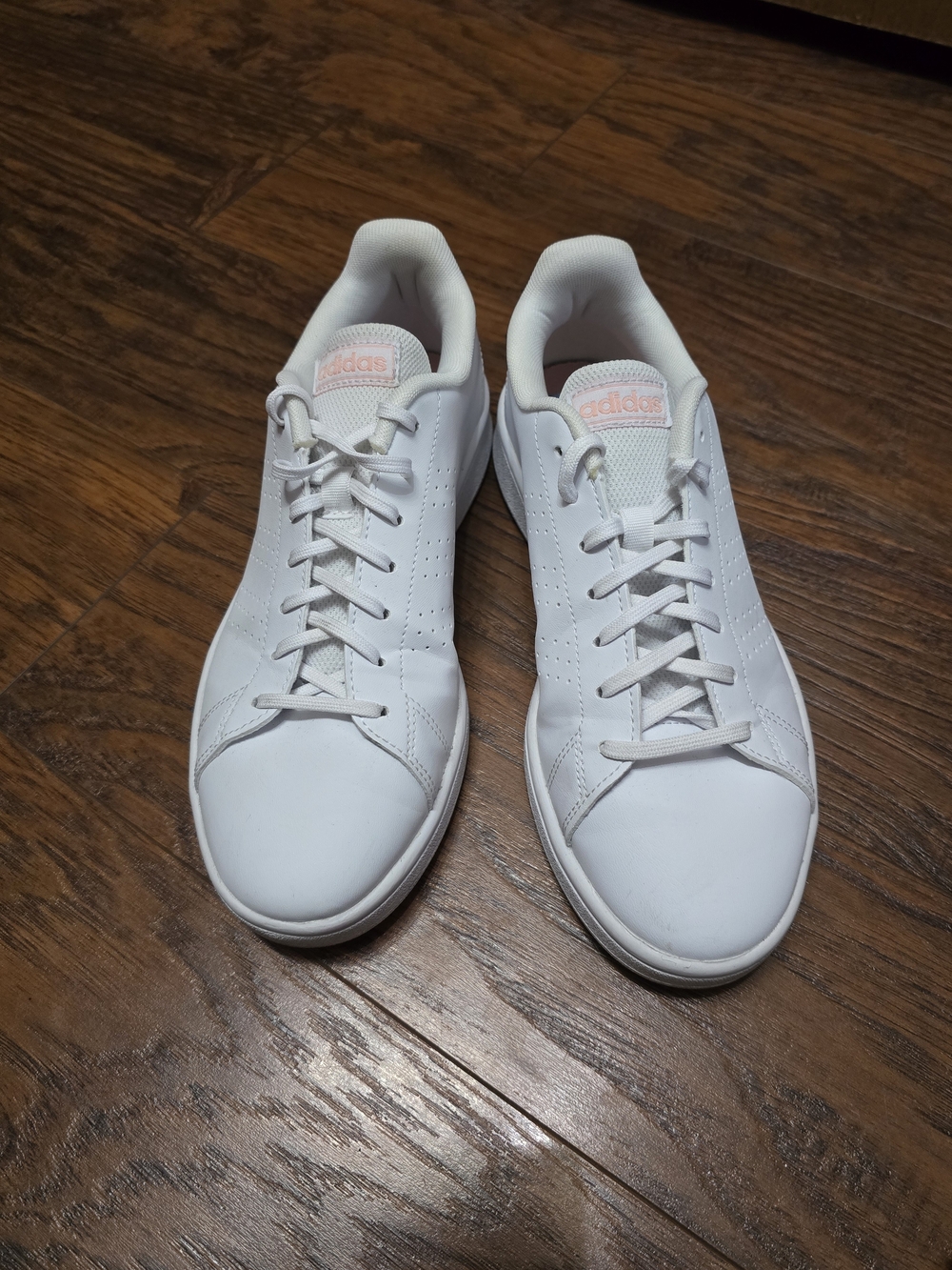 adidas White Low-Top Sneakers with Pink Logo Tabs